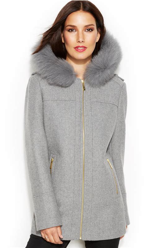 ichael michael kors fur-trimmed wool coat